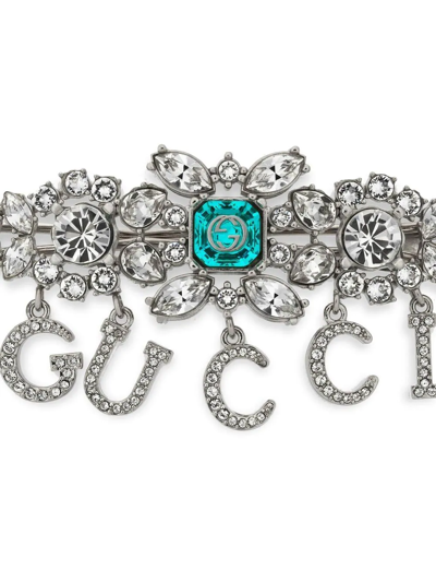 Shop Gucci Interlocking G Crystal-embellished Hairslide In Silver