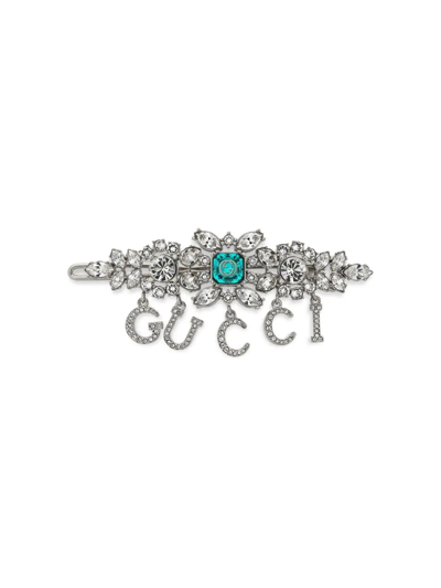 Shop Gucci Interlocking G Crystal-embellished Hairslide In Silver