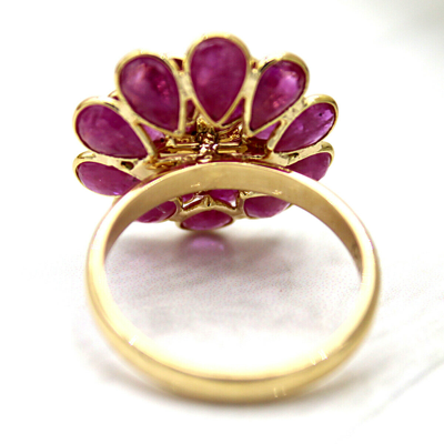 Pre-owned Archariel Natural Flower Ruby Diamond Statement Ring 18kt Solid Yellow Gold 3d Look Ring In Red