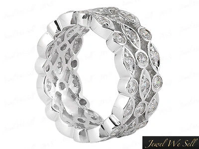 Pre-owned Jewelwesell 2.15ct Round Diamond 3row Wedding Eternity Band Ring Solid 14k White Gold H Si2