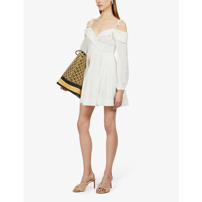 Shop Jonathan Simkhai Bahari Off-the-shoulder Stretch-cotton Mini Dress In White