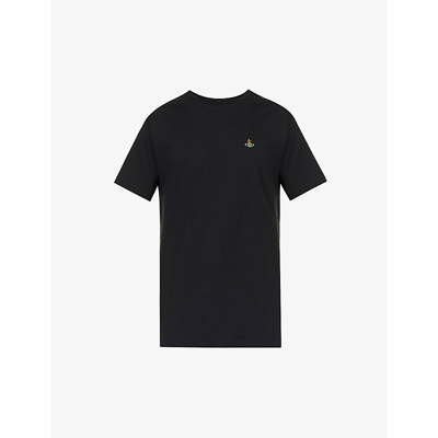 Shop Vivienne Westwood Orb Logo-embroidered Cotton T-shirt In Black