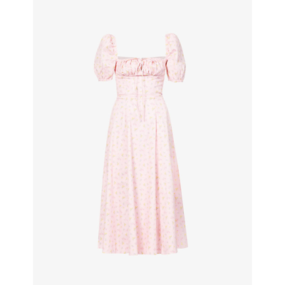 Shop House Of Cb Women's Pink Floral Tallulah Floral-print Cotton-blend Midi Dress