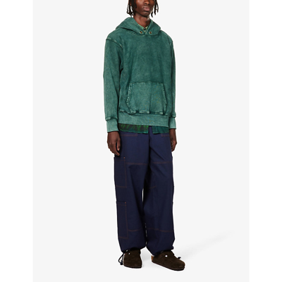 Shop Les Tien Faded-wash Relaxed-fit Cotton Hoody In Acid Emerald