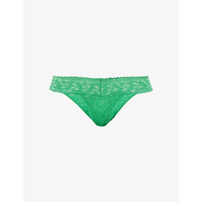 Shop Hanky Panky Signature Mid-rise Lace Thong In Grassland