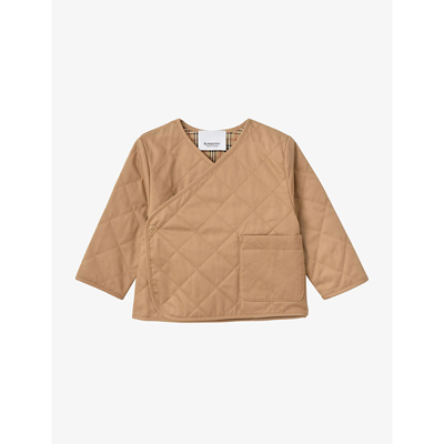 Shop Burberry Bowie Reversible Quilted Cotton-twill Jacket 1-6 Months In Archive Brown