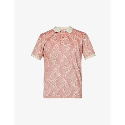 Shop Vivienne Westwood Orb-print Regular-fit Cotton Polo Shirt In Brick Cream