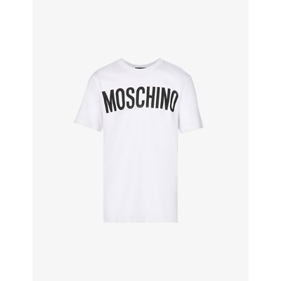 Shop Moschino Logo-print Short-sleeved Organic-cotton Jersey T-shirt In Fantasy Print White