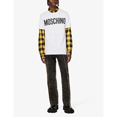 Shop Moschino Logo-print Short-sleeved Organic-cotton Jersey T-shirt In Fantasy Print White