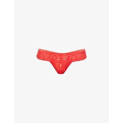 Shop Hanky Panky Signature Low-rise Lace Thong In Deep Sea Coral