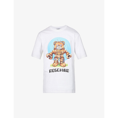 Shop Moschino Robot Bear Graphic-print Organic-cotton Jersey T-shirt In Fantasy Print White