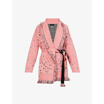 Shop Alanui Icon Bandana-pattern Cashmere Cardigan In Pink Multi