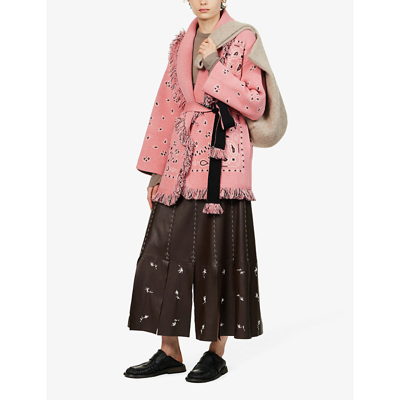 Shop Alanui Icon Bandana-pattern Cashmere Cardigan In Pink Multi