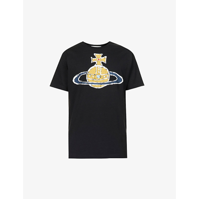 Shop Vivienne Westwood Large Orb Logo-print Cotton T-shirt In Black