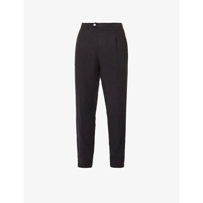 Shop Oscar Jacobson Delon Pleated Relaxed-fit Tapered Woven Trousers In Navy