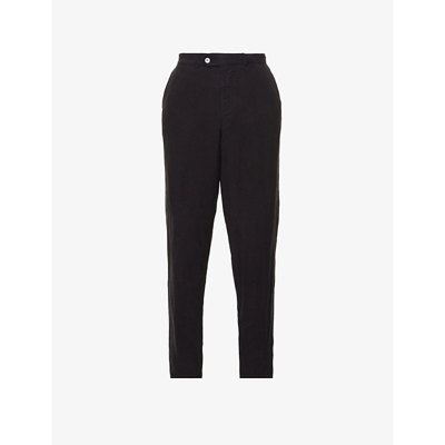 Shop Oscar Jacobson Nico Pleated Regular-fit Tapered Woven Trousers In Navy