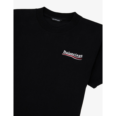 Shop Balenciaga Boys Black Kids Political Logo-print Cotton T-shirt 4-10 Years