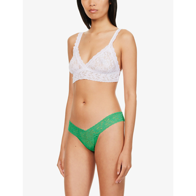 Shop Hanky Panky Signature Low-rise Lace Thong In Grassland