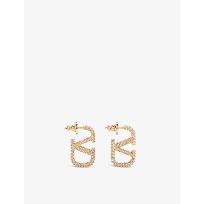 Shop Valentino Garavani Women's Gold Vlogo Gold-toned Brass And Rhinestones Earrings