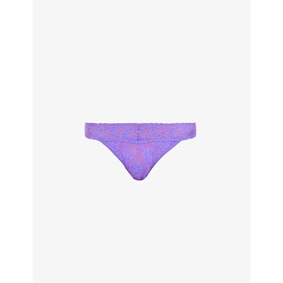 Shop Hanky Panky Signature Mid-rise Lace Thong In Vivid Violet