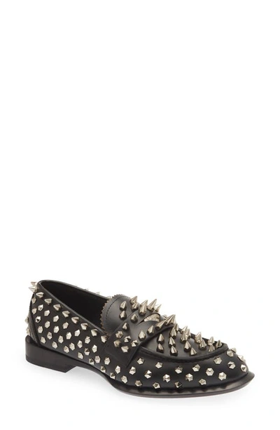 Shop Alexander Mcqueen Punk Stud Loafer In Black/ Silver