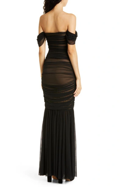 Shop Norma Kamali Walter Ruched Off The Shoulder Fishtail Gown In Black