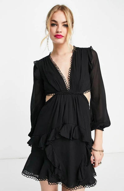 Shop Asos Design Cutout Long Sleeve Minidress In Black