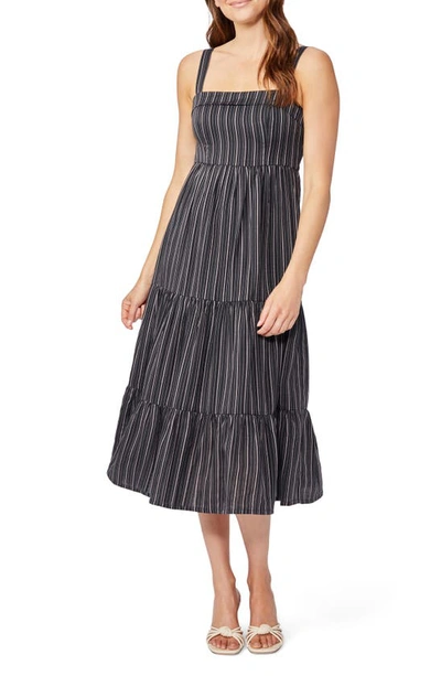 Shop Paige Santibel Stripe Tiered Midi Dress In Black Multi