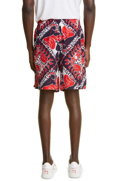 Shop Valentino Bandana Print Silk Bermuda Shorts In St. Bandana Bianco/ Blu/ Rosso