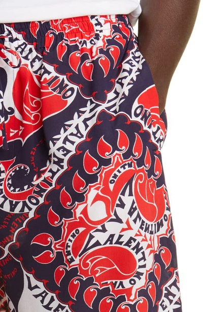 Shop Valentino Bandana Print Silk Bermuda Shorts In St. Bandana Bianco/ Blu/ Rosso