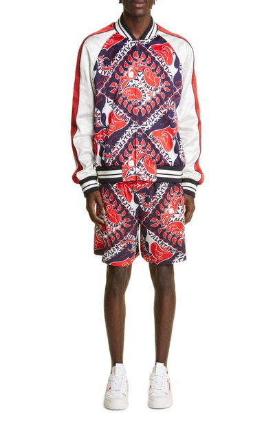 Shop Valentino Bandana Print Silk Bermuda Shorts In St. Bandana Bianco/ Blu/ Rosso