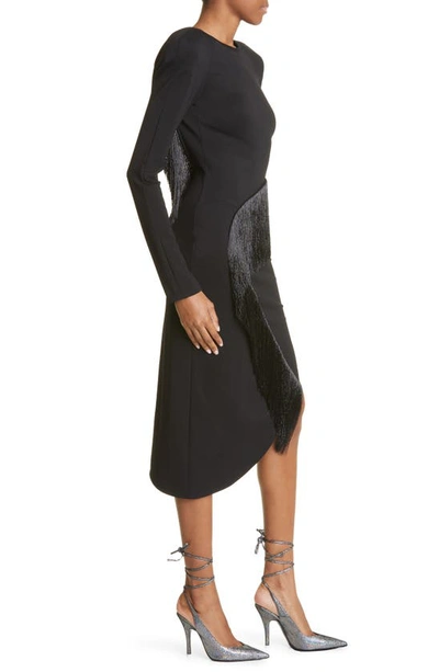 Shop Attico Tess Fringe Jersey Dress In Black