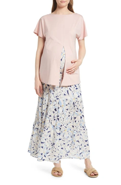 Shop Angel Maternity Split Hem Top & Skirt Maternity/nursing Set In Pink