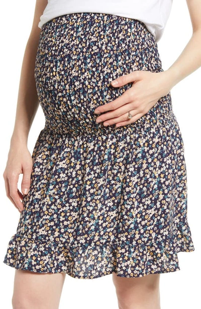 Shop Angel Maternity Floral Maternity Skirt In Navy Print