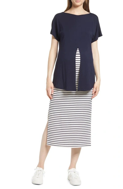 Shop Angel Maternity Maternity/nursing Split Hem Top & Skirt In Navy