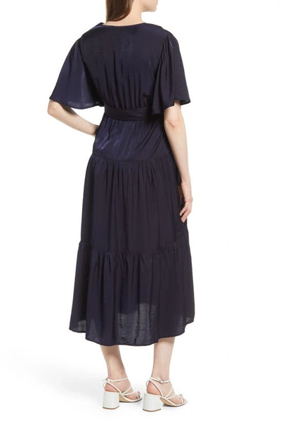 Shop Angel Maternity Crossover Faux Wrap Maternity Dress In Navy