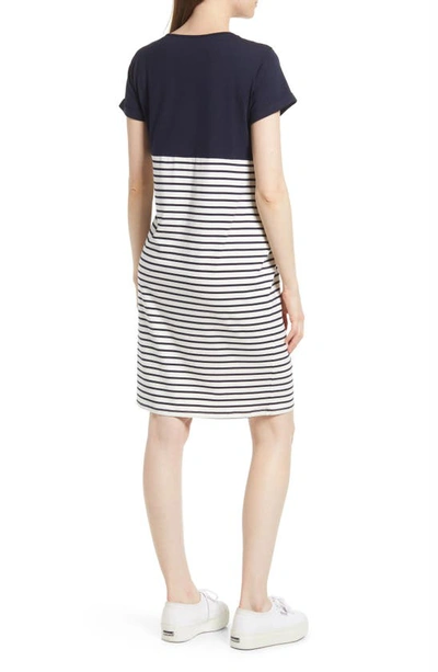 Angel Maternity Stripe Maternity/nursing Nightgown In Navy