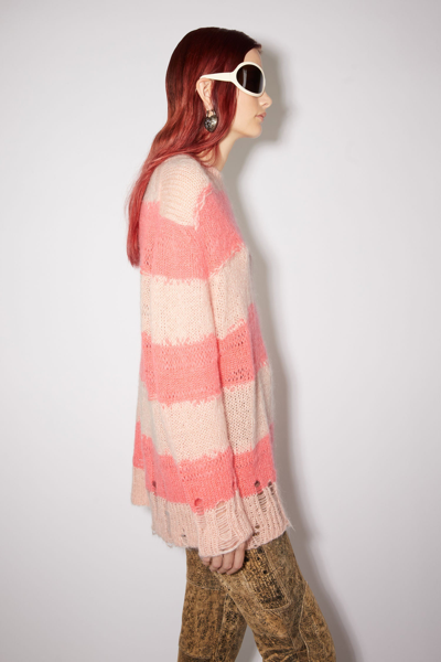 Shop Acne Studios Women Distressed Loose Knit Sweater In Pale Pink/fluo Pink