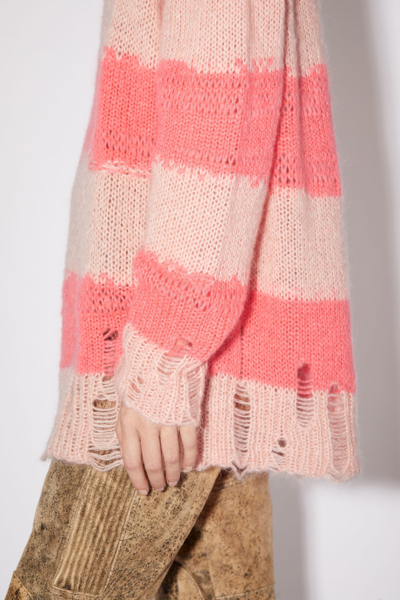 Shop Acne Studios Women Distressed Loose Knit Sweater In Pale Pink/fluo Pink