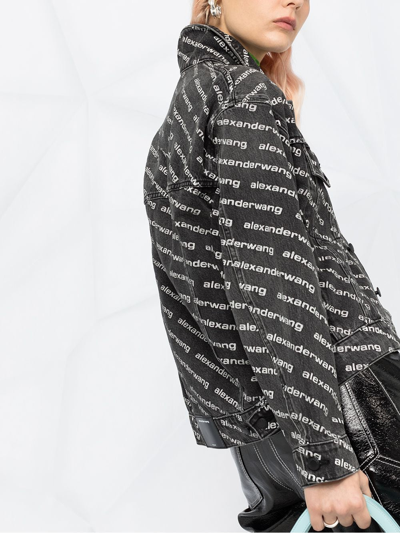 Alexander Wang Grey Aged With Logo Print Puffer Jacket In Black