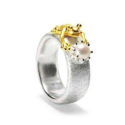 Pre-owned Drachenfels Design Frosch Ring Mit Perle 9 Mm Grösse 54 Drachenfels Silber D Fr 132 Ag Froschkönig