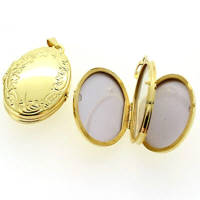 Pre-owned Fachhandel-direkt 4 Fotos Echt Gold 333 Bilder Foto Medaillon Amulett Anhänger Oval Mit 925 Kette