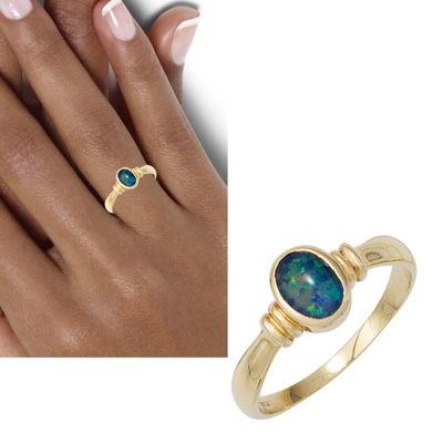 Pre-owned Echtschmuck Neu Luxus Edelstein Damen Ring 14 Karat Echt Gold 585er Opal Blau Gr. 50-60