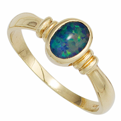 Pre-owned Echtschmuck Neu Luxus Edelstein Damen Ring 14 Karat Echt Gold 585er Opal Blau Gr. 50-60