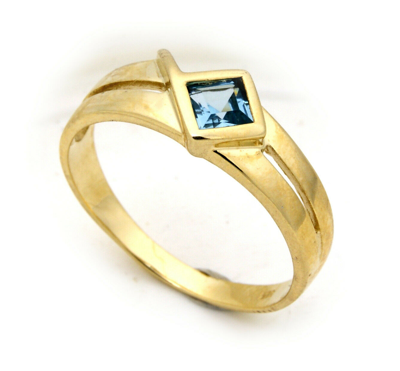 Pre-owned Markenlos Damen Ring Echt Gold 585 Topas 14 Karat Gelbgold Blautopas 4 X 4 Mm Quadrat