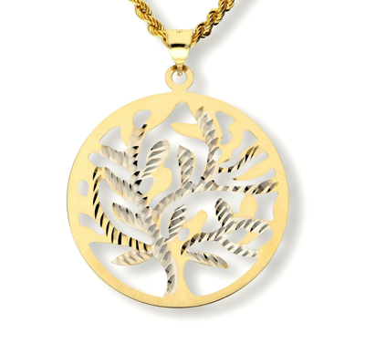 Pre-owned Mk-silber-goldschmuck Echt 585 Gold Anhänger, Gelb,-weissgold, 14 Karat, Lebensbaum (3,9cm3cm) Bicolor