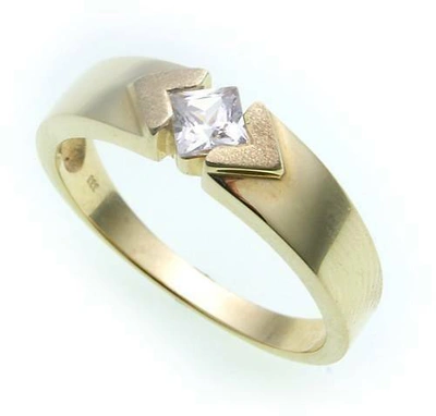 Pre-owned Markenlos Damen Ring Echt Gold 585 Zirkonia Teilmatt. Glanz Gelbgold 14kt Qualität