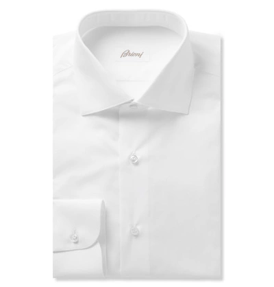 Brioni Tonal-stripe Cotton Dress Shirt, White