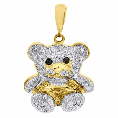 Pre-owned Jfl Diamonds & Timepieces 10k Gelbgold Rund Diamant Teddybär Anhänger 0.85 " Damen Charm 0.20 Karat