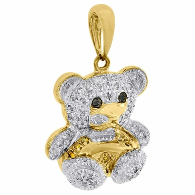 Pre-owned Jfl Diamonds & Timepieces 10k Gelbgold Rund Diamant Teddybär Anhänger 0.85 " Damen Charm 0.20 Karat